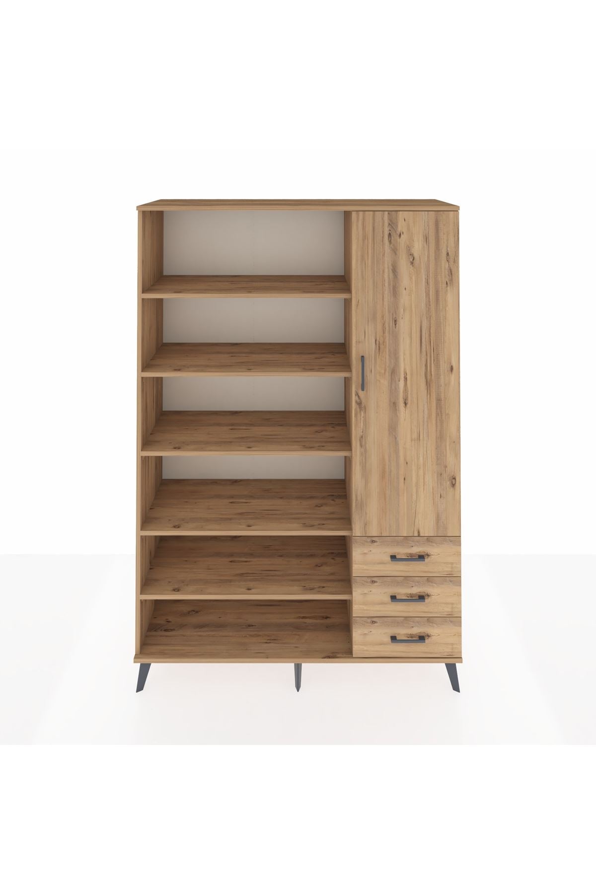 Hyperion Dolap 9 Raflı 3 Çekmeceli Tek Kapaklı  132x44x195 Çam-Çam/Çam