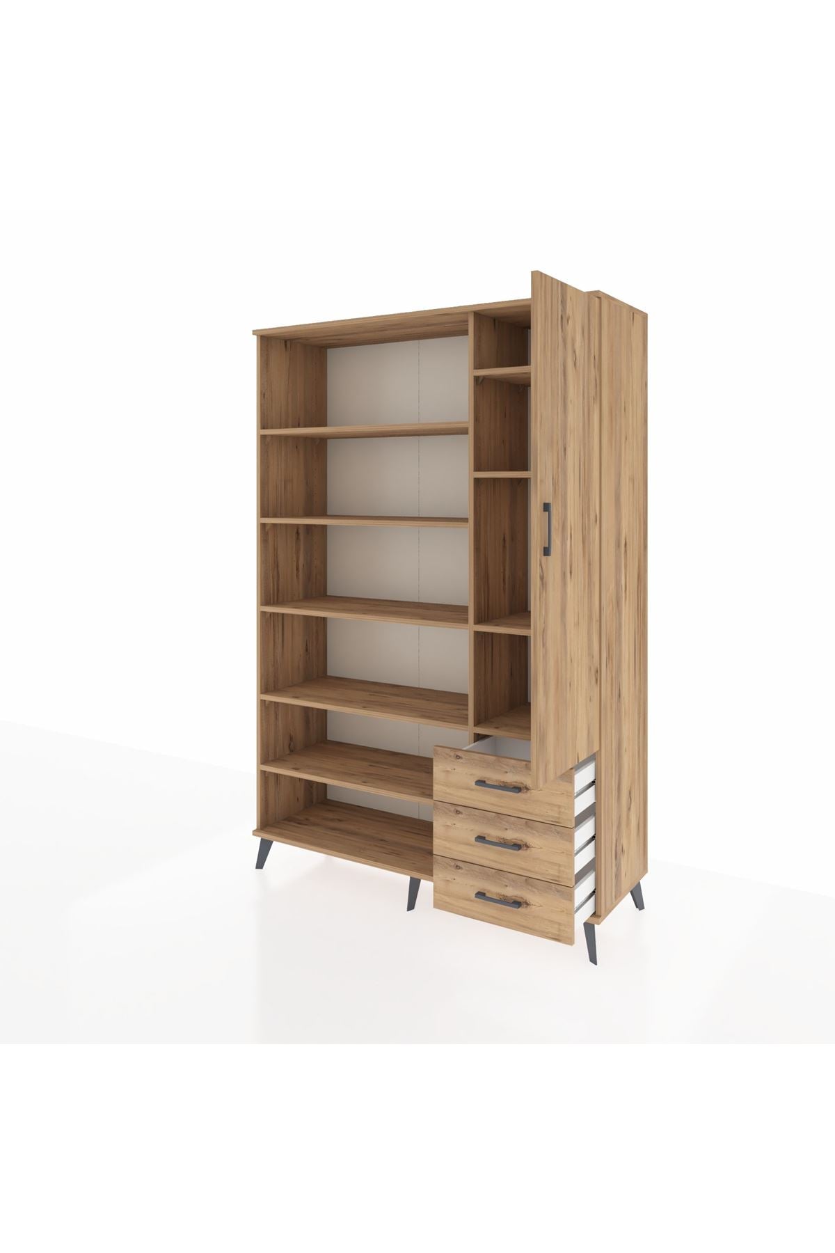 Hyperion Dolap 9 Raflı 3 Çekmeceli Tek Kapaklı  132x44x195 Çam-Çam/Çam