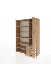 Hyperion Dolap 9 Raflı 3 Çekmeceli Tek Kapaklı  132x44x195 Çam-Çam/Çam
