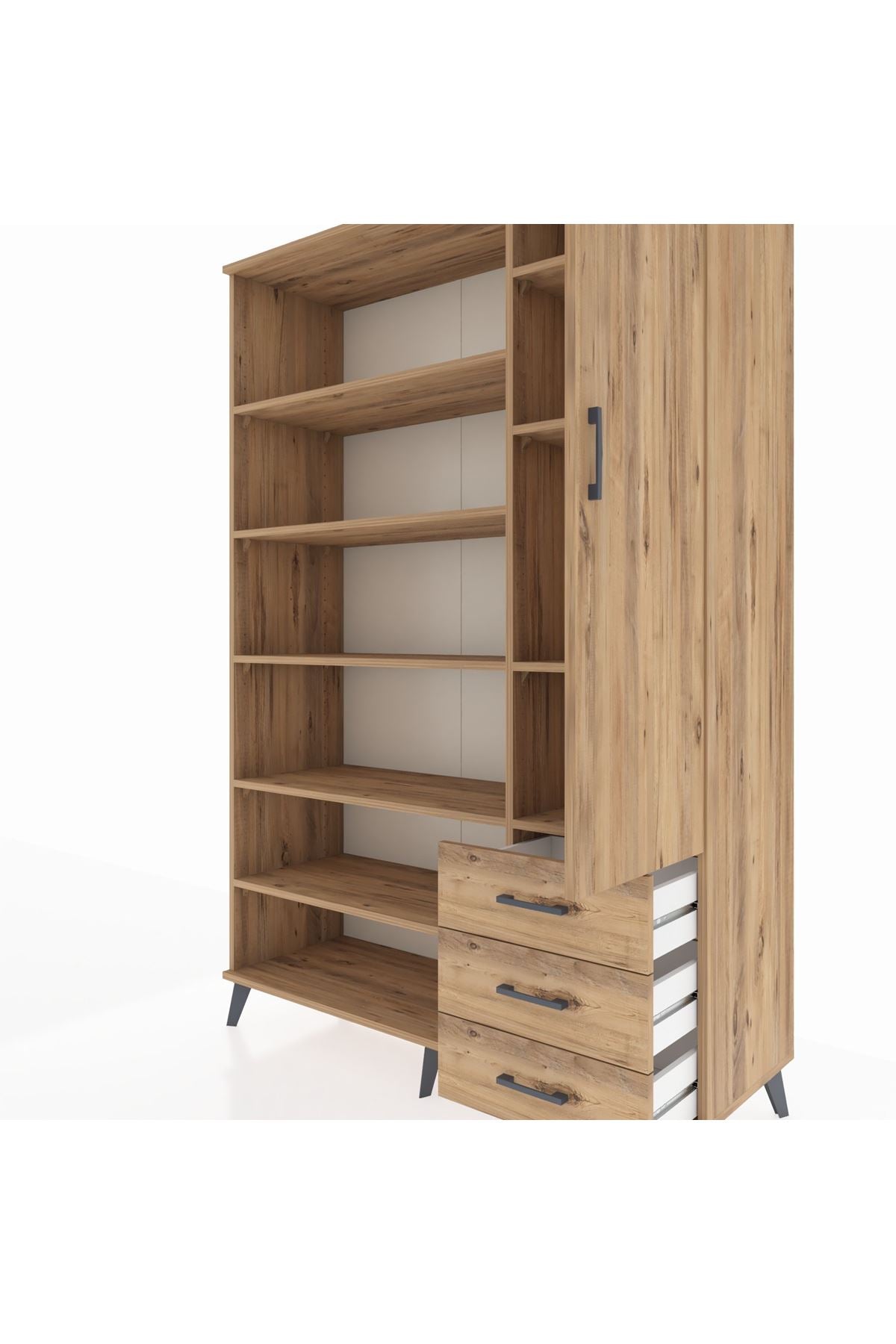 Hyperion Dolap 9 Raflı 3 Çekmeceli Tek Kapaklı  132x44x195 Çam-Çam/Çam