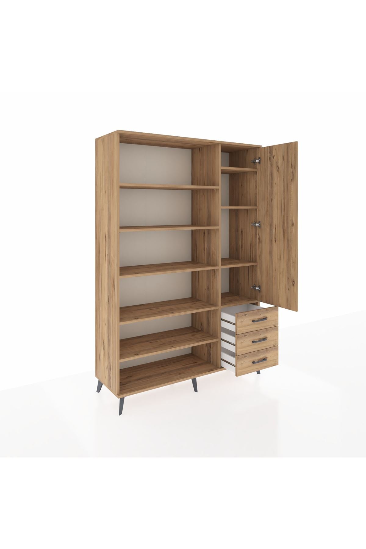 Hyperion Dolap 9 Raflı 3 Çekmeceli Tek Kapaklı  132x44x195 Çam-Çam/Çam