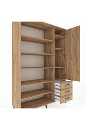 Hyperion Dolap 9 Raflı 3 Çekmeceli Tek Kapaklı  132x44x195 Çam-Çam/Çam