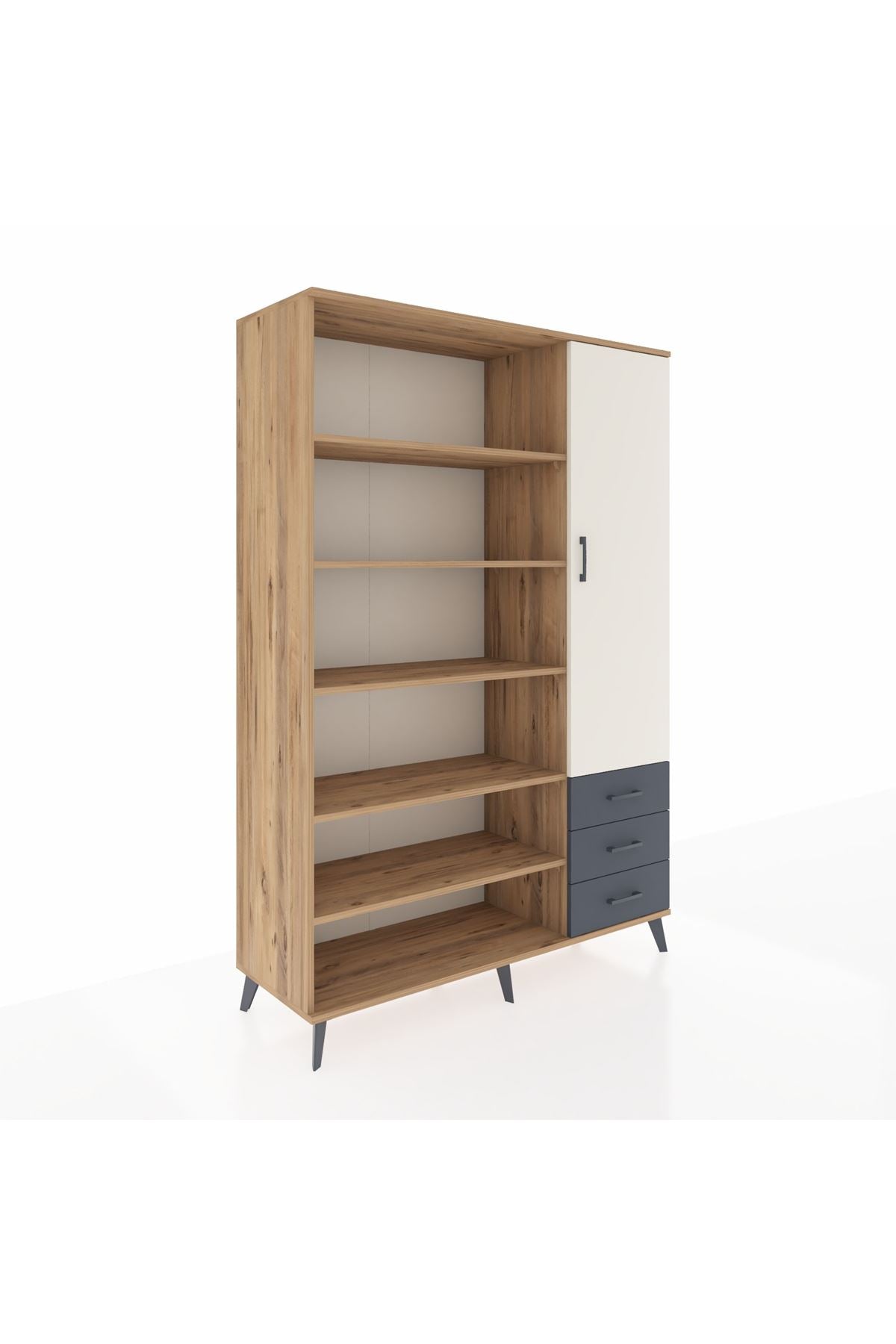 Hyperion Dolap 9 Raflı 3 Çekmeceli Tek Kapaklı  132x44x195 Çam-Aytaşı/Antrasit