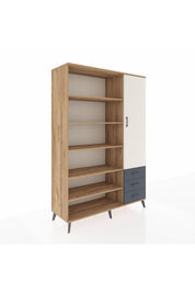 Hyperion Dolap 9 Raflı 3 Çekmeceli Tek Kapaklı  132x44x195 Çam-Aytaşı/Antrasit