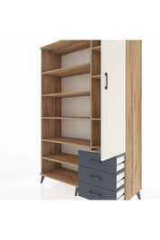 Hyperion Dolap 9 Raflı 3 Çekmeceli Tek Kapaklı  132x44x195 Çam-Aytaşı/Antrasit