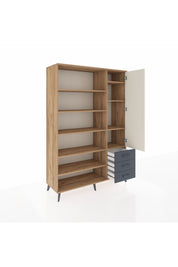 Hyperion Dolap 9 Raflı 3 Çekmeceli Tek Kapaklı  132x44x195 Çam-Aytaşı/Antrasit