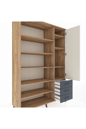 Hyperion Dolap 9 Raflı 3 Çekmeceli Tek Kapaklı  132x44x195 Çam-Aytaşı/Antrasit