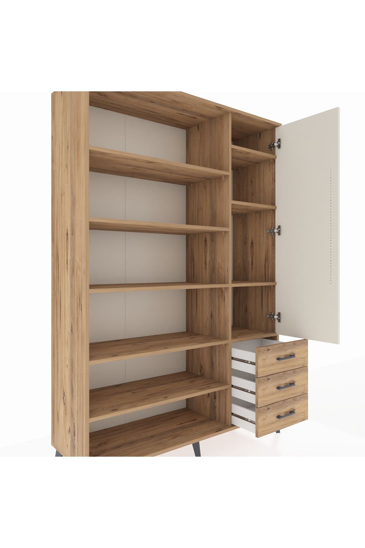Hyperion Dolap 9 Raflı 3 Çekmeceli Tek Kapaklı  132x44x195 Çam-Aytaşı/Çam