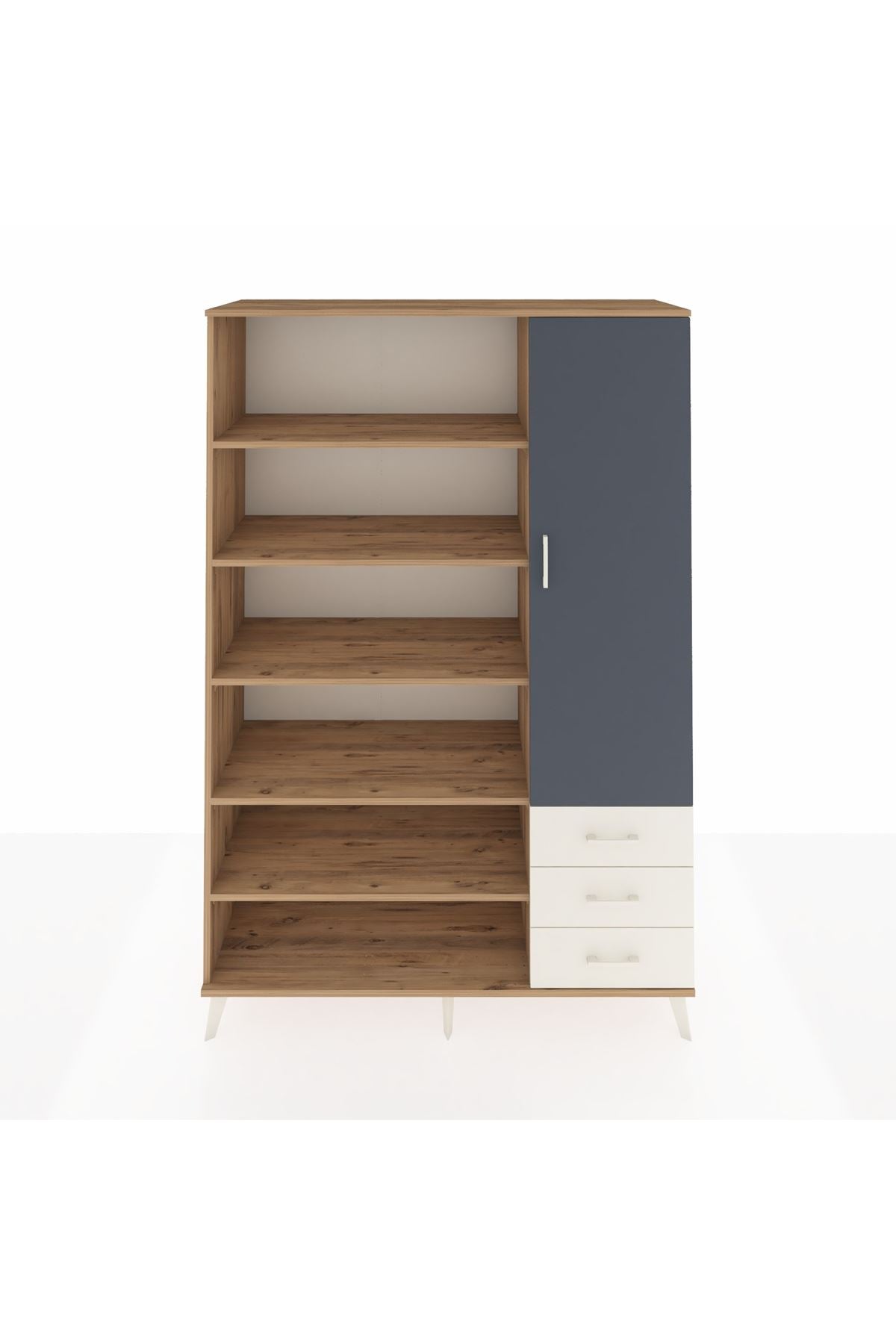 Hyperion Dolap 9 Raflı 3 Çekmeceli Tek Kapaklı  132x44x195 Çam-Antrasit/Aytaşı