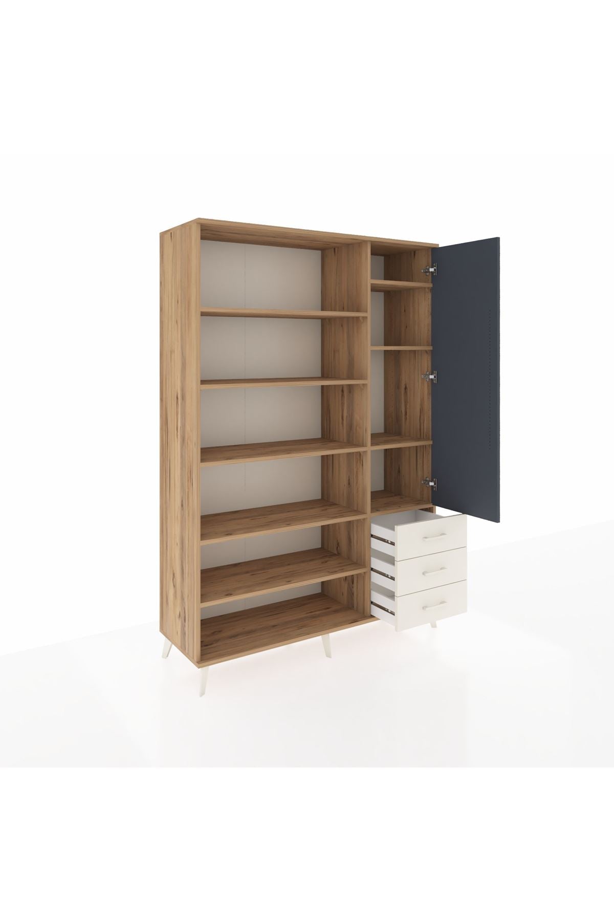 Hyperion Dolap 9 Raflı 3 Çekmeceli Tek Kapaklı  132x44x195 Çam-Antrasit/Aytaşı