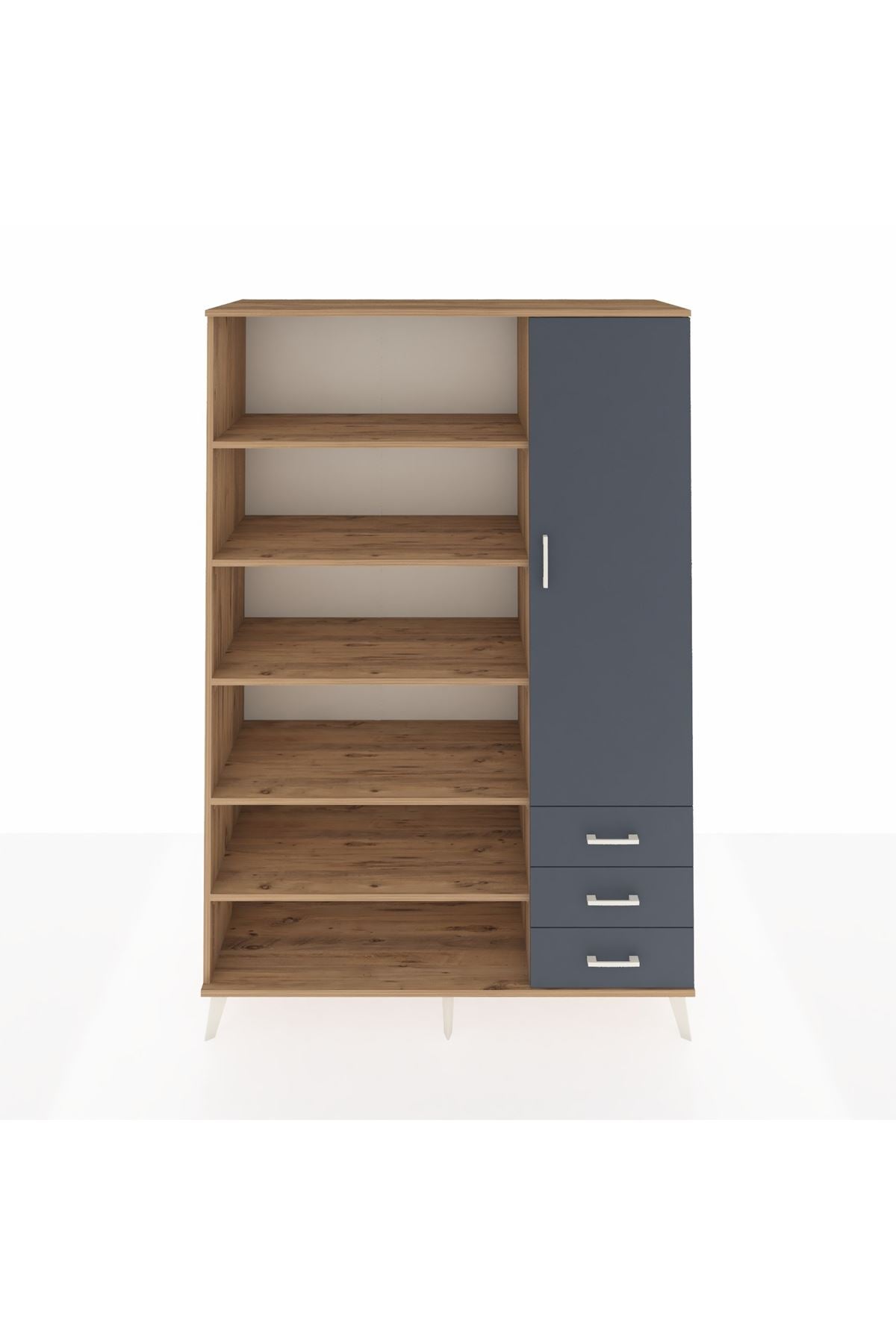 Hyperion Dolap 9 Raflı 3 Çekmeceli Tek Kapaklı  132x44x195 Çam-Antrasit/Antrasit