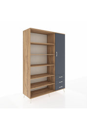 Hyperion Dolap 9 Raflı 3 Çekmeceli Tek Kapaklı  132x44x195 Çam-Antrasit/Antrasit
