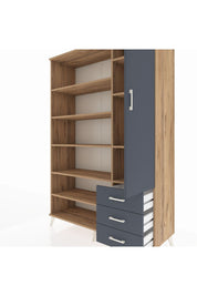 Hyperion Dolap 9 Raflı 3 Çekmeceli Tek Kapaklı  132x44x195 Çam-Antrasit/Antrasit