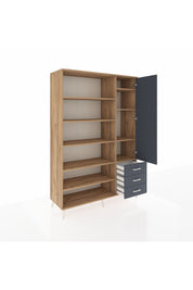 Hyperion Dolap 9 Raflı 3 Çekmeceli Tek Kapaklı  132x44x195 Çam-Antrasit/Antrasit