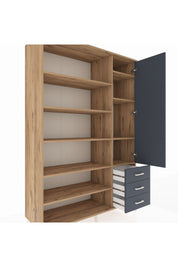 Hyperion Dolap 9 Raflı 3 Çekmeceli Tek Kapaklı  132x44x195 Çam-Antrasit/Antrasit