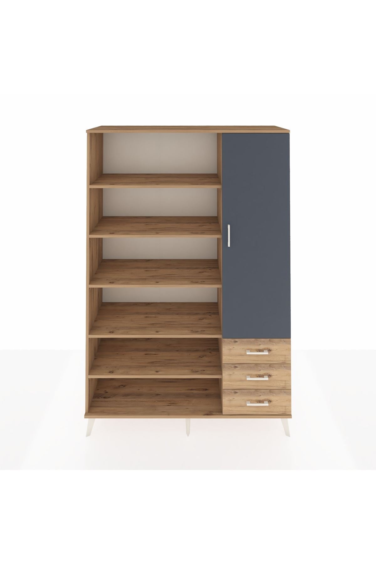 Hyperion Dolap 9 Raflı 3 Çekmeceli Tek Kapaklı  132x44x195 Çam-Antrasit/Çam