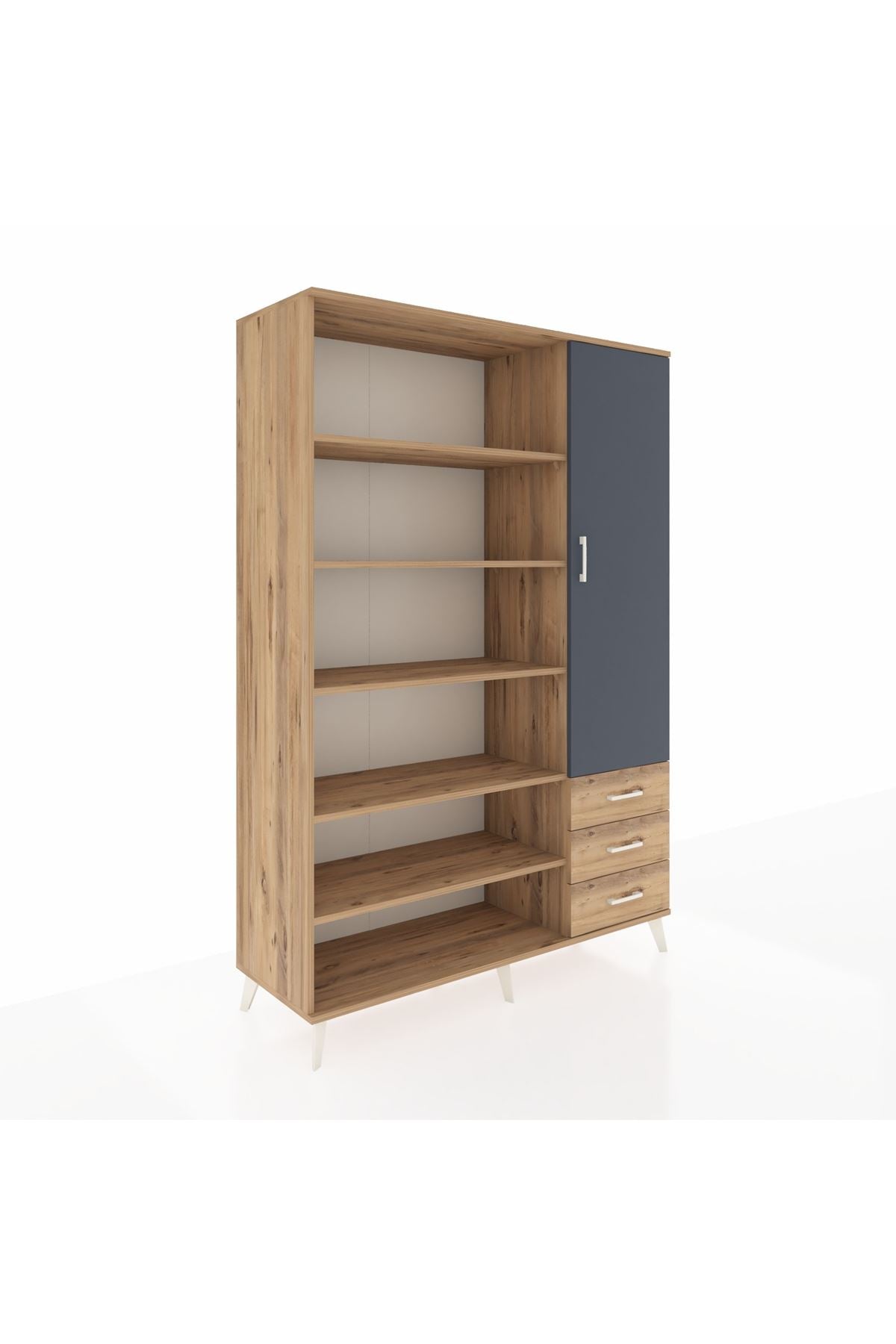 Hyperion Dolap 9 Raflı 3 Çekmeceli Tek Kapaklı  132x44x195 Çam-Antrasit/Çam