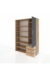 Hyperion Dolap 9 Raflı 3 Çekmeceli Tek Kapaklı  132x44x195 Çam-Antrasit/Çam