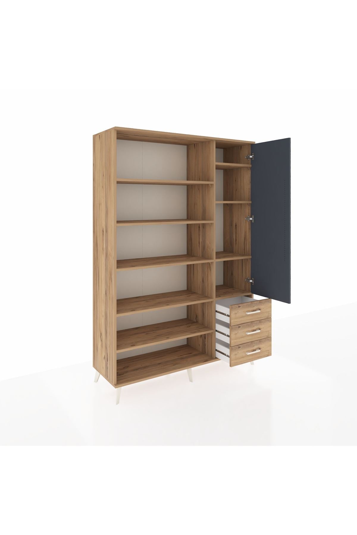 Hyperion Dolap 9 Raflı 3 Çekmeceli Tek Kapaklı  132x44x195 Çam-Antrasit/Çam