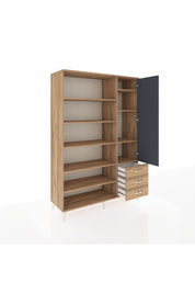 Hyperion Dolap 9 Raflı 3 Çekmeceli Tek Kapaklı  132x44x195 Çam-Antrasit/Çam