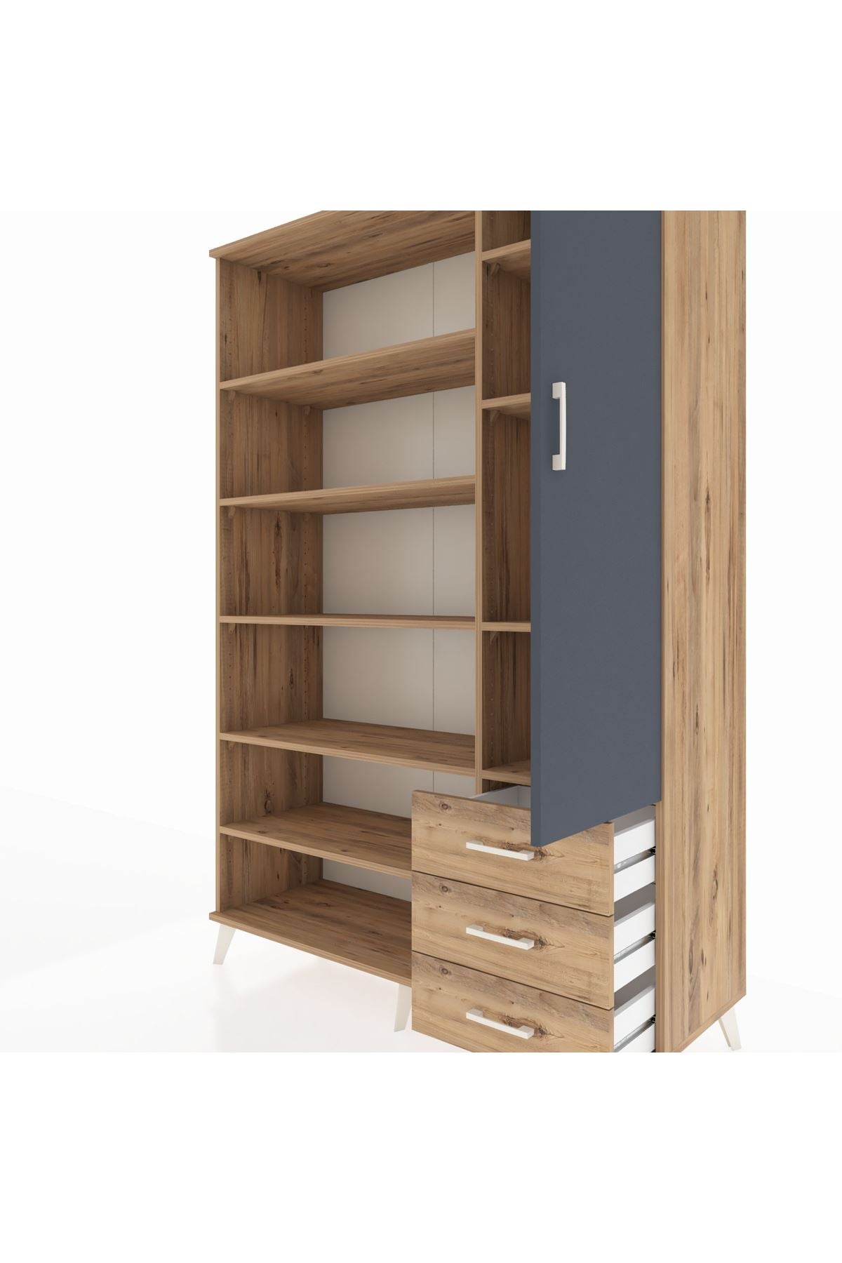 Hyperion Dolap 9 Raflı 3 Çekmeceli Tek Kapaklı  132x44x195 Çam-Antrasit/Çam