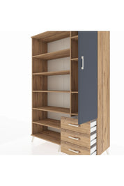 Hyperion Dolap 9 Raflı 3 Çekmeceli Tek Kapaklı  132x44x195 Çam-Antrasit/Çam