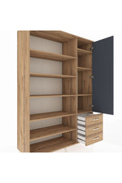 Hyperion Dolap 9 Raflı 3 Çekmeceli Tek Kapaklı  132x44x195 Çam-Antrasit/Çam