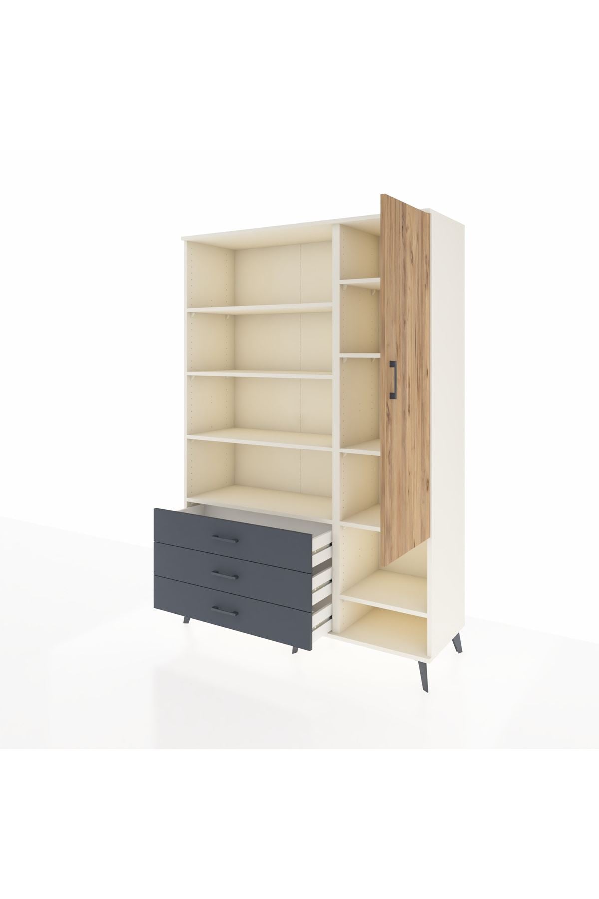 Hyperion Dolap 9 Raflı 3 Çekmeceli Tek Kapaklı  132x44x195 Aytaşı-Çam/Antrasit