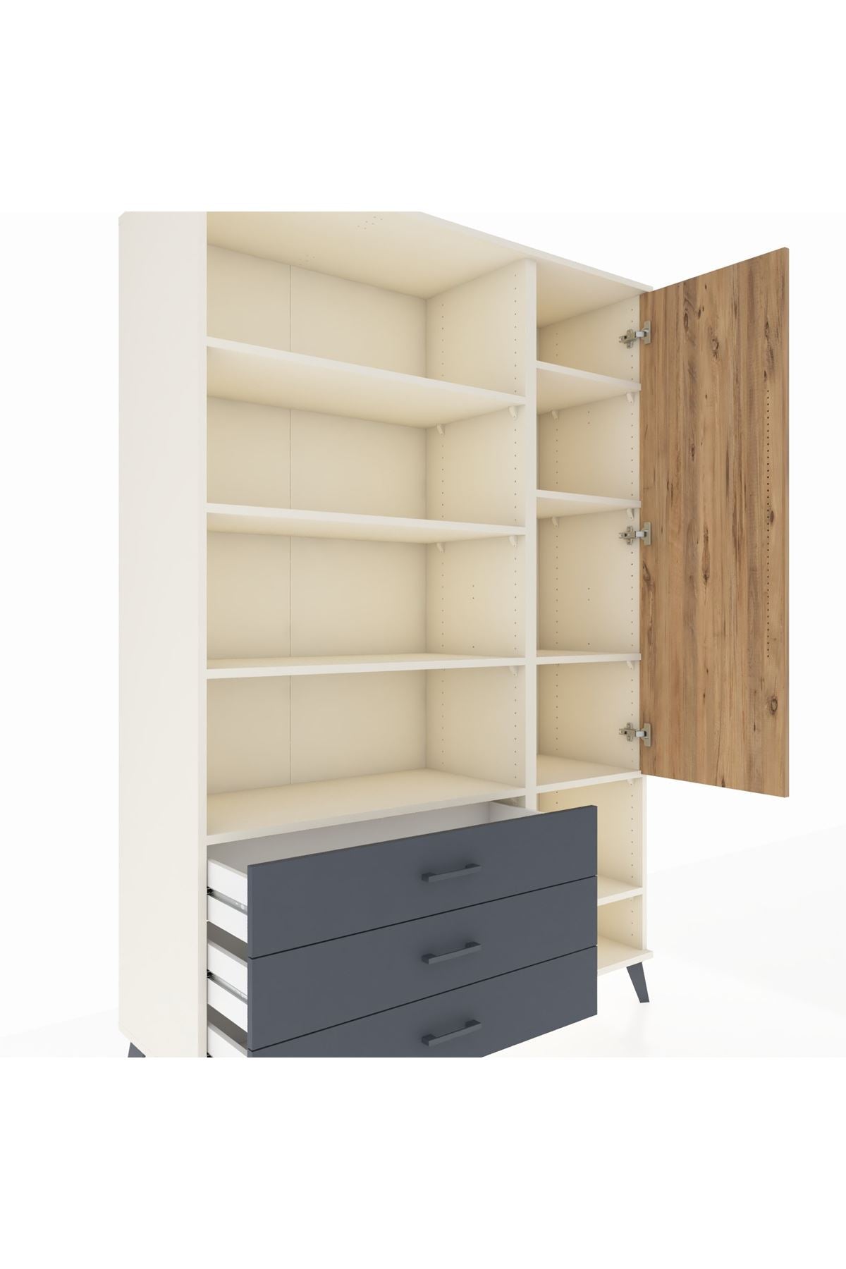 Hyperion Dolap 9 Raflı 3 Çekmeceli Tek Kapaklı  132x44x195 Aytaşı-Çam/Antrasit