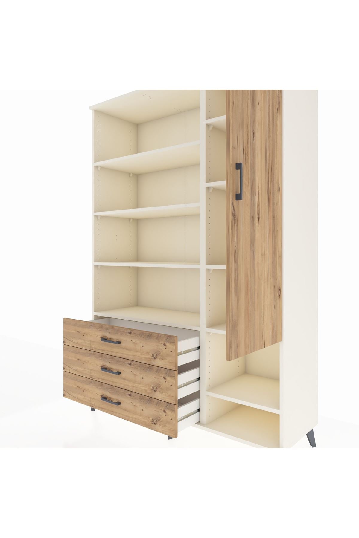 Hyperion Dolap 9 Raflı 3 Çekmeceli Tek Kapaklı  132x44x195 Aytaşı-Çam/Çam