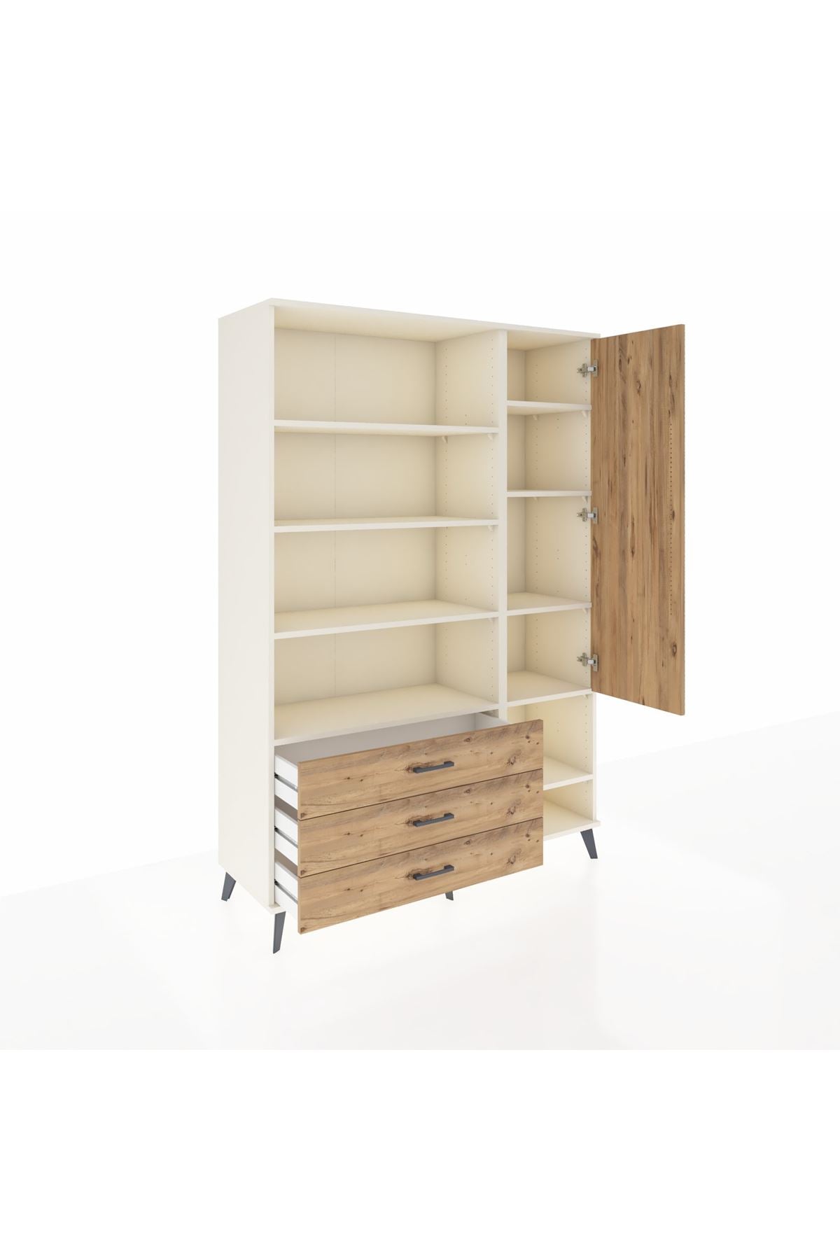 Hyperion Dolap 9 Raflı 3 Çekmeceli Tek Kapaklı  132x44x195 Aytaşı-Çam/Çam