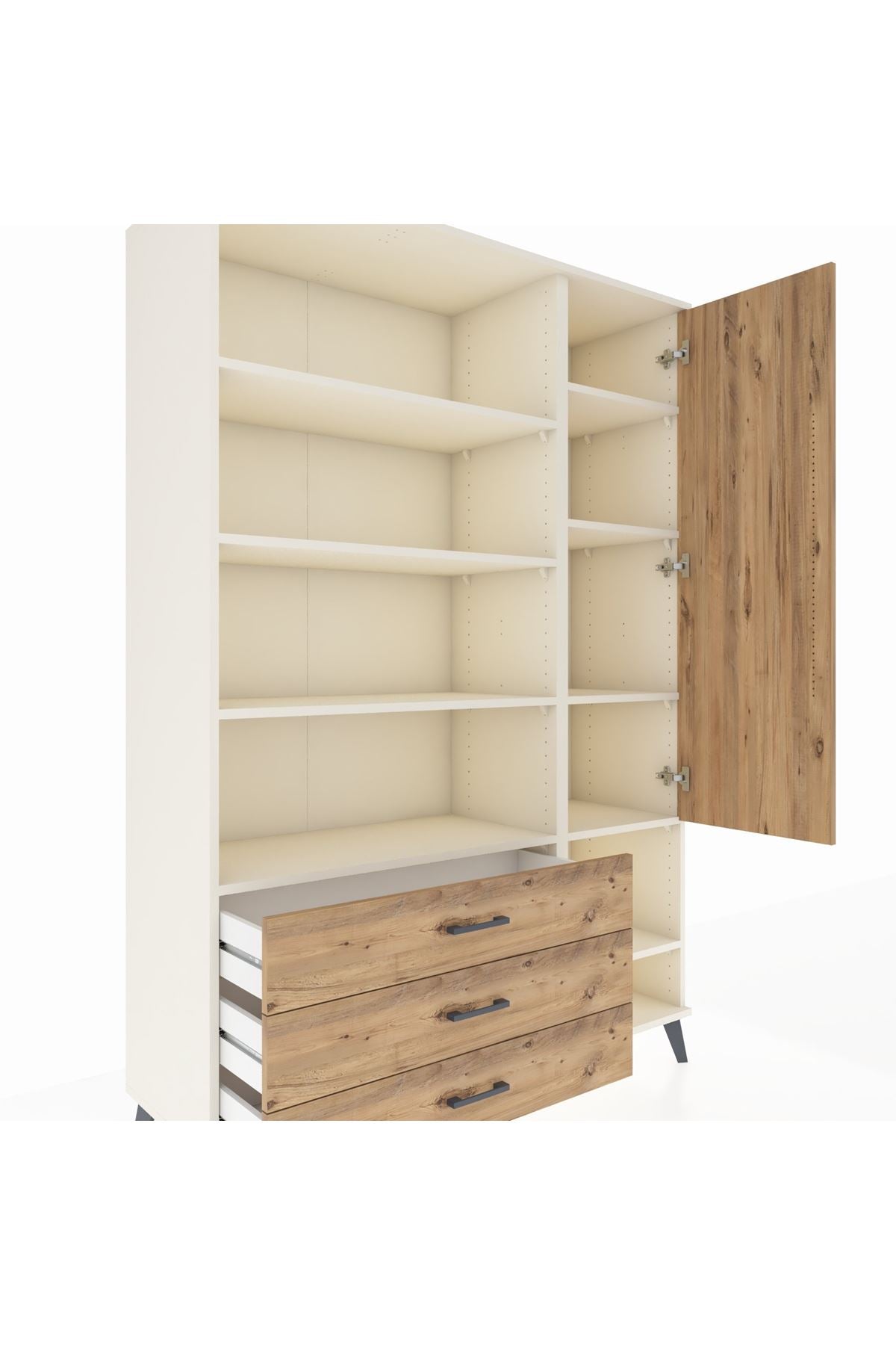 Hyperion Dolap 9 Raflı 3 Çekmeceli Tek Kapaklı  132x44x195 Aytaşı-Çam/Çam