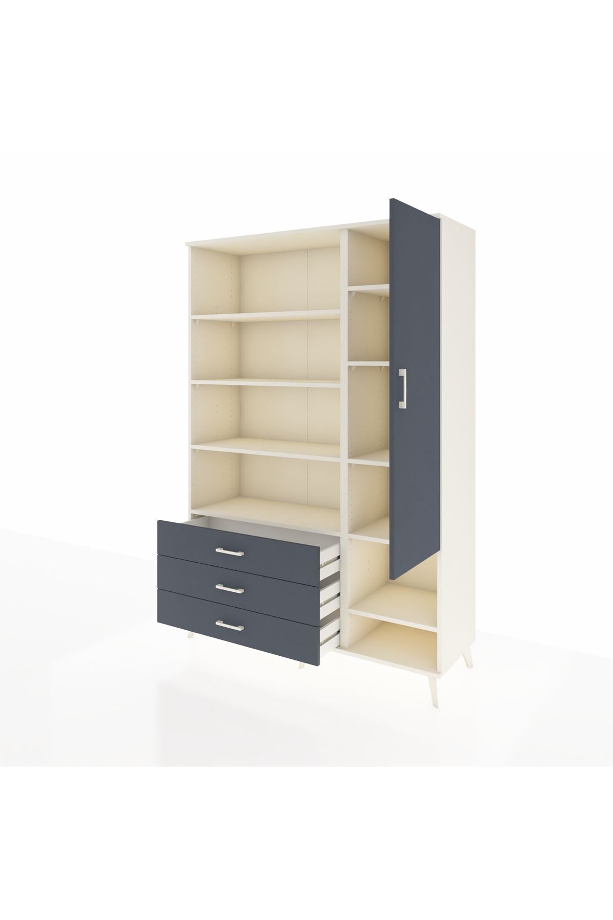 Hyperion Dolap 9 Raflı 3 Çekmeceli Tek Kapaklı  132x44x195 Aytaşı-Antrasit/Antrasit