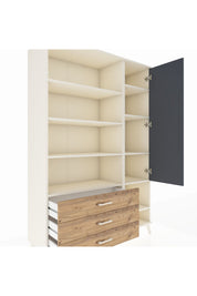 Hyperion Dolap 9 Raflı 3 Çekmeceli Tek Kapaklı  132x44x195 Aytaşı-Antrasit/Çam