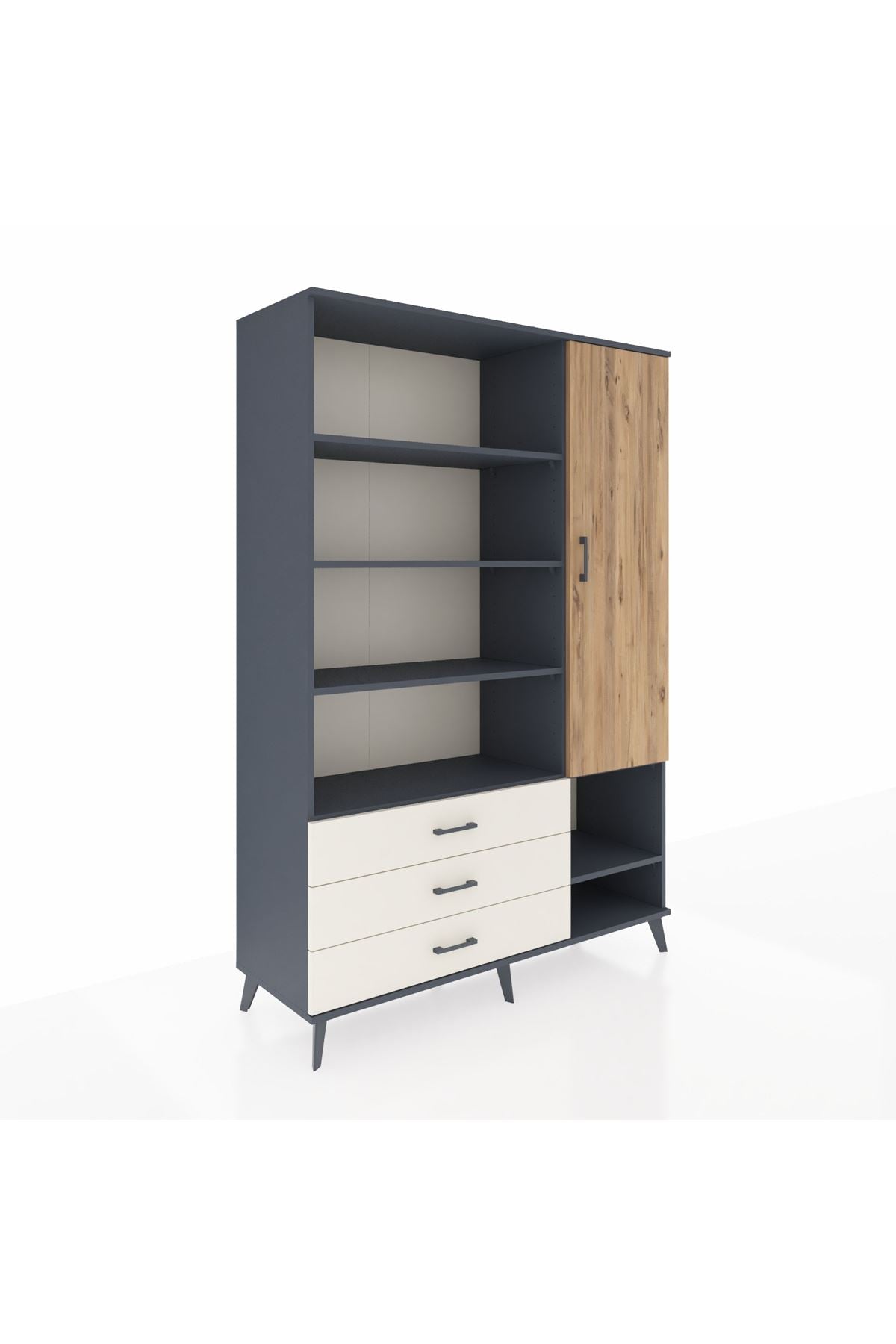 Hyperion Dolap 9 Raflı 3 Çekmeceli Tek Kapaklı  132x44x195 Antrasit-Çam/Aytaşı