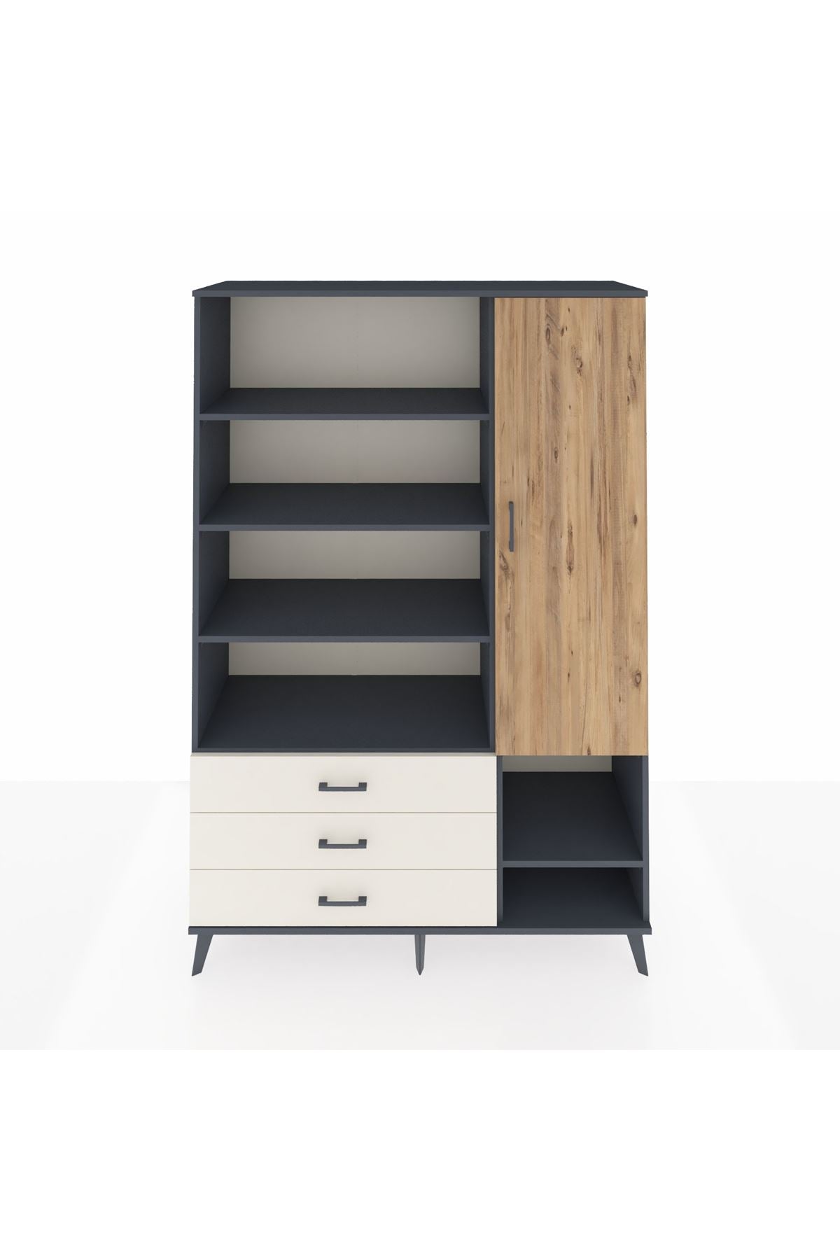 Hyperion Dolap 9 Raflı 3 Çekmeceli Tek Kapaklı  132x44x195 Antrasit-Çam/Aytaşı