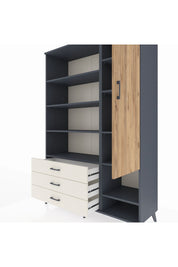 Hyperion Dolap 9 Raflı 3 Çekmeceli Tek Kapaklı  132x44x195 Antrasit-Çam/Aytaşı