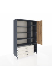 Hyperion Dolap 9 Raflı 3 Çekmeceli Tek Kapaklı  132x44x195 Antrasit-Çam/Aytaşı