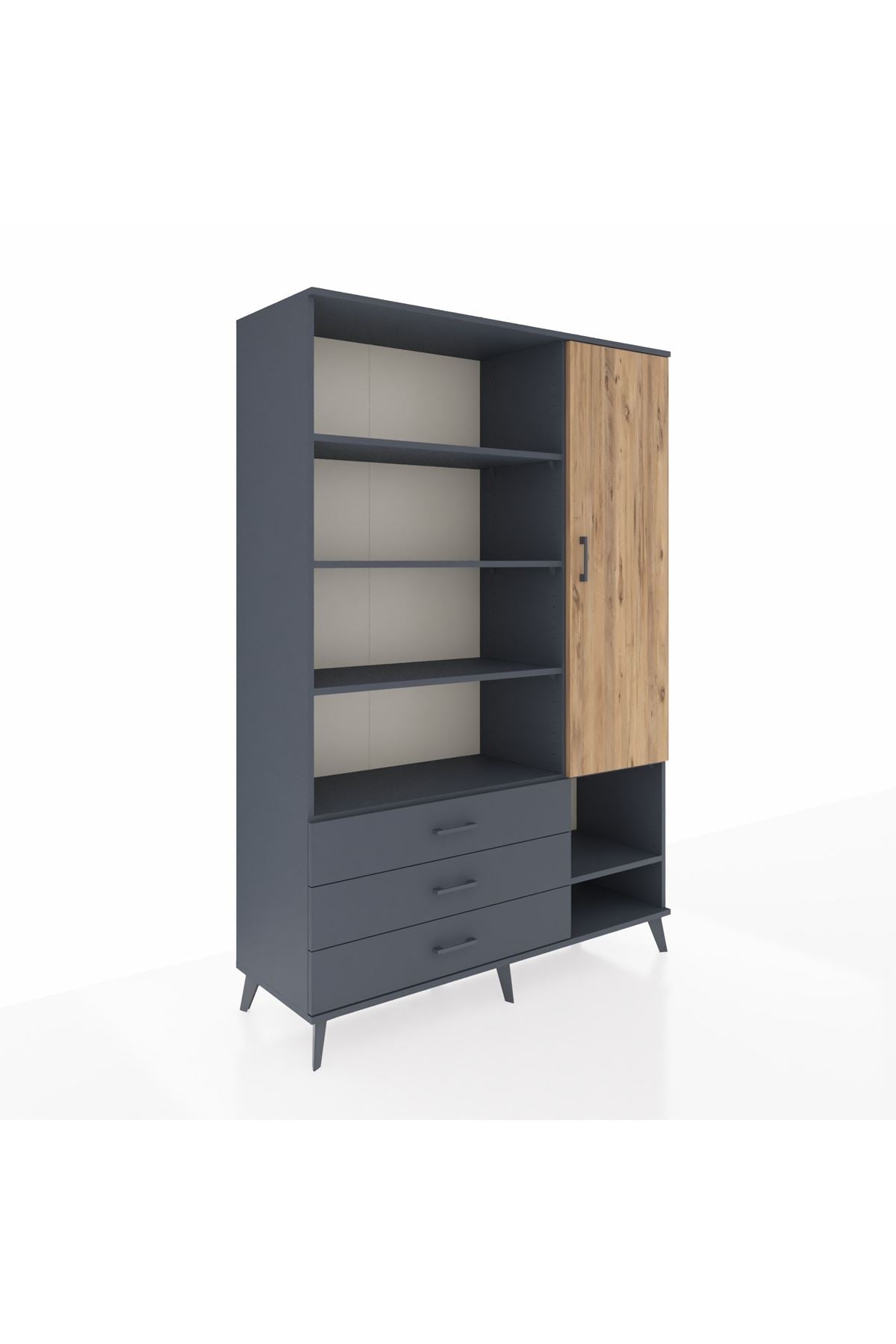 Hyperion Dolap 9 Raflı 3 Çekmeceli Tek Kapaklı  132x44x195 Antrasit-Çam/Antrasit