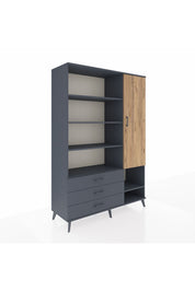 Hyperion Dolap 9 Raflı 3 Çekmeceli Tek Kapaklı  132x44x195 Antrasit-Çam/Antrasit