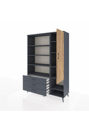 Hyperion Dolap 9 Raflı 3 Çekmeceli Tek Kapaklı  132x44x195 Antrasit-Çam/Antrasit