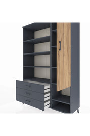 Hyperion Dolap 9 Raflı 3 Çekmeceli Tek Kapaklı  132x44x195 Antrasit-Çam/Antrasit