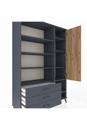 Hyperion Dolap 9 Raflı 3 Çekmeceli Tek Kapaklı  132x44x195 Antrasit-Çam/Antrasit