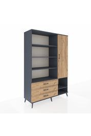 Hyperion Dolap 9 Raflı 3 Çekmeceli Tek Kapaklı  132x44x195 Antrasit-Çam/Çam