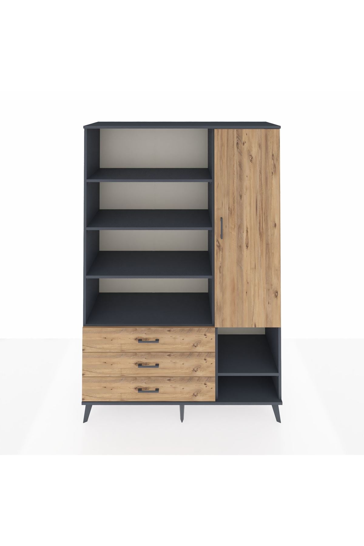 Hyperion Dolap 9 Raflı 3 Çekmeceli Tek Kapaklı  132x44x195 Antrasit-Çam/Çam