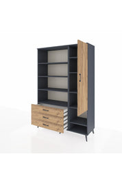 Hyperion Dolap 9 Raflı 3 Çekmeceli Tek Kapaklı  132x44x195 Antrasit-Çam/Çam