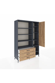 Hyperion Dolap 9 Raflı 3 Çekmeceli Tek Kapaklı  132x44x195 Antrasit-Çam/Çam