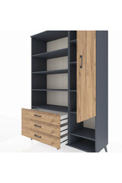 Hyperion Dolap 9 Raflı 3 Çekmeceli Tek Kapaklı  132x44x195 Antrasit-Çam/Çam