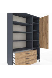 Hyperion Dolap 9 Raflı 3 Çekmeceli Tek Kapaklı  132x44x195 Antrasit-Çam/Çam