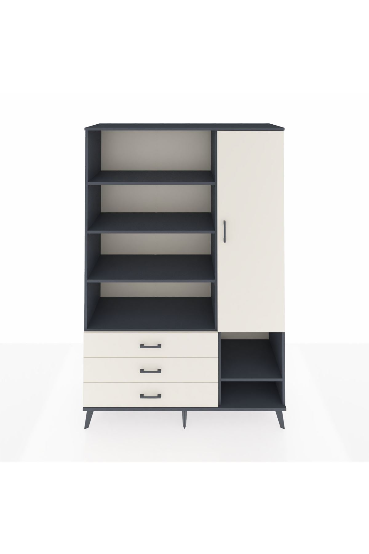 Hyperion Dolap 9 Raflı 3 Çekmeceli Tek Kapaklı  132x44x195 Antrasit-Aytaşı/Aytaşı